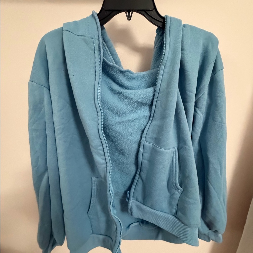Light Blue Cozy Hooded Zip-Up Sweatshirt